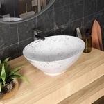 Lifelong Wash Basin for Bathroom - Tabletop Washbasin - Ceramic Glossy Round Countertop Vessel Sink Ideal for Bathroom, Dining Hall & Vanity 33x41x16 cm (White and Black, LLHIBM09)