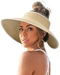 FURTALK Sun Visor Hat for Women Wide Brim Straw Roll-Up Ponytail Summer Beach UV UPF Packable Foldable Travel