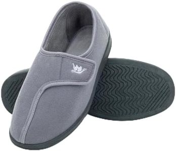 Happy Touch Men's Adjustable Wrap 80-D Memory Foam Comfy Diabetic Slippers for Swollen Feet, Edema, Arthritis, Elderly Indoor/Outdoor w/Anti Slip Sole, Grey, 12