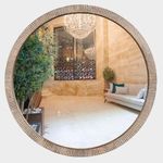 DREAMY WALLS Round Mirror for Wall - 24" Wooden Mirror Big Size Frame - Decorative Mirror, House Wall Mirror for Bedroom, Aesthetic Mirror for Living Room, Entryway Large Mirror, Antique Home Decor