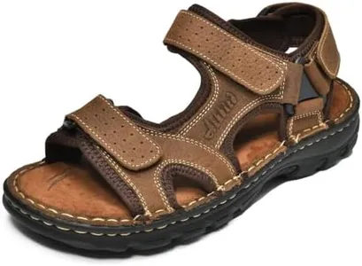 Men's Sandals, Premium Leather and Non-slip Rubber Soles Comfortable with Arch Support Outdoor Hiking Sport Summer Shoes Khaki 11