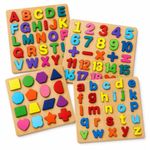 Chocozone Wooden Learning Educational Game Board for Kids, Puzzle Toys for 2 Years Old Boys & Girls (Alphabets, Numbers & Shapes)