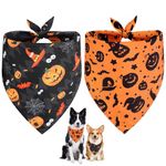 Vivifying Dog Halloween Bandanas, 2Pcs Pet Triangle Scarf Dog Bandanas with Witch and Pumpkin Pattern, Dog Halloween Costumes for Small,Medium and Large Dogs (L,Black&Pumpkin Orange)