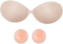 Women Adhesive Strapless Bras Push Up Invisible Bra Stick On Bra Reusable Silicone Skin Friendly Sticky Bra & 2Pcs Nipple Covers Padded for Evening Backless Dress