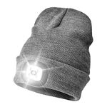 Etsfmoa Unisex LED Beanie Hat with Light, Gifts for dad,Gadgets Gift for Men and Women USB Rechargeable Winter Knit Lighted Headlight Hats Headlamp Torch Skull Cap（Grey）