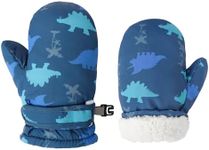 Fynnsure Toddler Mittens Baby Waterproof Snow Gloves Kids Mittens Ski Snow Gloves Cold Weather Mittens for Boys Girls Blue Dinosaur 2-4 Years