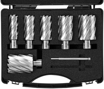 VEVOR Annular Cutter Set, 6 pcs Universal Shank Mag Drill Bits, 2" Cutting Depth, 1" to 2" Cutting Diameter, M2AL High-Speed Steel, with 2 Pilot Pins and Portable Case, for Using with Magnetic Drills