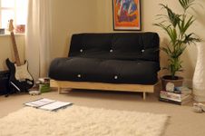 Comfy Living 4ft Small Double 120cm Wooden Futon Set with BLACK Mattress