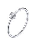 Silvora Silver Heart Ring, Womens Sterling Silver Promise Rings, Sparkly CZ Finger Midi Ring for Woman Size 9