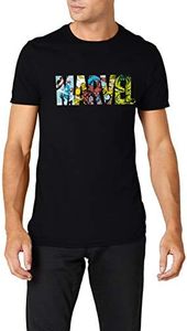 MARVEL Comic Strip Logo T-Shirt Camiseta, Negro (Black), Medium para Hombre