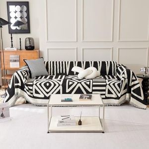 VCLIFE Boho Couch Cover Soft Black Cream White Sofa for Dog Cat, Chenille Slipcover Triangle Plaid Pattern Sectional 3 Cushion Furniture Protector SF-BX-01L