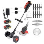 Conentool Cordless Strimmer Retractable, 24V Lithium Batteries *2 Garden Strimmers with Fast Charger, 3 Blades, Lawn Trimmer with Metal Blades, Training Wheels