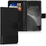 kwmobile Wallet Case Compatible with Google Pixel 6a - Case Fabric and Faux Leather Phone Flip Cover - Anthracite/Black