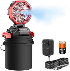 Portable Misting Fan, 30000mAh Rechargeable Battery Powered Floor Cooling Fan with 4 Strong Winds, 4 Spray Mister, Adjustable Base for 10-13in Bucket for Camping, Beach, Patio (No Bucket)- Red