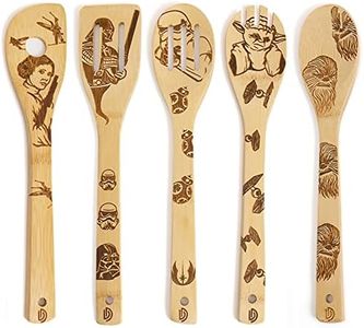 5 PCS Star War Burned Wooden Spoons Cooking Organic Spoons Turners Carved Spatulas Non-Stick for Cookware Kitchen Gadgets - Premium Quality Gifts for Housewarming and Wedding