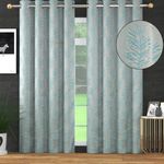 THE HARYANA HANDLOOM Jacquard Curtains for Living Room, Aqua Leaf Cascade Curtains Long, Curtains for Bedroom, Pack of 2 with Fiber Eyelets, Elegant Design (7 Feet)