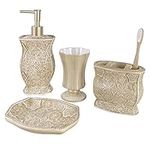 Victoria Bath Ensemble, 4 Piece Bathroom Accessories Set, Victoria Collection Bath Gift Set Features Soap Dispenser, Toothbrush Holder, Tumbler, & Soap Dish by Creative Scents