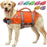 EMUST Life Jackets for Dogs, Adjustable Small/Medium/Large Dog Swim Vest for Water Safety Pet Life Vest with Rescue Handle, XL, New Orange