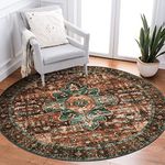 Moynesa Ultra-Thin Washable Round Rug - 3Ft Brown Entryway Low Pile Bathroom Circle Mat, Non Slip Shedding Indoor Kitchen Floor Accent Carpet for Bedroom Living Room Doorway, Brick Red/Dull Teal