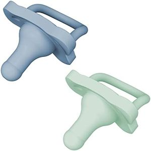 Dr. Brown's HappyPaci - Chupete para bebé 100% silicona, diseño contorneado de una pieza, 0-6 m, sin BPA, paquete de 2, azul y verde