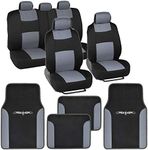 BDK Gray Combo Fresh Design Matching All Protective Seat Covers (2 Front 1 Bench) with Heavy Protection Sleek Graphic Auto Carpet Floor Mats (4 Set)