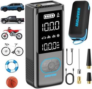 AVAPOW AP18 Tire Inflator Portable Air Compressor, 300% Faster 150 PSI Cordless Air Pump with Tire Pressure Gauge, 3.7″ Dual LCD Screen, Auto-Shuts Off Tire Pump for Car, Motorcycle, Bicycle, Balls
