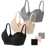 Vinfact Nursing Bra 3 Pack Seamless V Neck Maternity Bra Women Pregnancy Breastfeeding Bra（A-Black,Nude,Grey，XL）