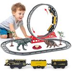 deAO Electric Train Set for 3 4 5 6 7 Year Old Boys Girls, Christmas Train Set for Under Tree, Toy Train for Kids, Dinosaur Track Playset, Dinosaur Toys for Boys, Slot Car Race Track