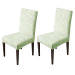House of Quirk Stretchy Universal Camellia Jacquard Waterproof Chair Cover Removable & Washable Short Dining Chair Cover Protector Seat Slipcover (Green,Pack of 2)