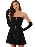 Allegra K Women's Strapless Exposed Zipper Front Tube Mini Party A-Line Dress Black S-8