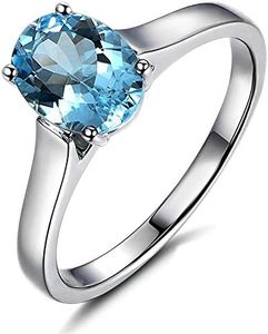 Kardy Unique Promise Wedding Natural Sea Blue Gemstone Aquamarine 14K White Gold Engagement Wedding for Women Ring Set