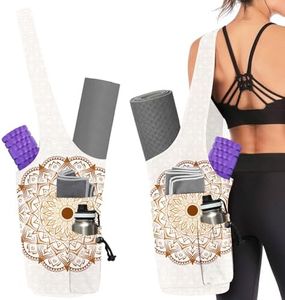 Feijiati Yoga Mat Bags for Women Yoga Bags with Large Size Pocket and Zipper Pocket,Black and White Mandala- Yoga Bags and Carriers Fits All Your Stuff