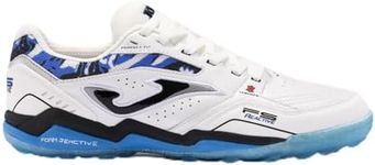 Joma - Soccer Cleats for Turf, Leather Upper, VTS Ventilation, Dual reactive Midsole, Protection Toe, Durability Outsole, White Royal, 9