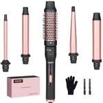 5 in 1 Curling Wand Set - SIQUER Curling Iron Set 1/2 to 1 1/4 Inch Beach Waves Wands 1 1/2 Inch Thermal Brush Fast Heating Up Hair Curlers for Women with Protective Gloves Clamps (Rose, Black)