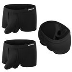 ZONBAILON 3 Pack Men's Dual Pouch Underwear Short Legs Bulge Boxer Briefs Separated Pouch Modal Trunks Black L