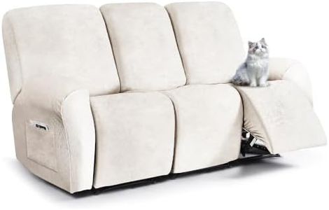 ANARACHON Leather Look Recliner Couch Cover, 8-Pieces Stretch Recliner Sofa Covers, Soft Reclining Slipcover, Washable Furniture Protector for Pets (3 Seater, Beige)