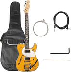 ZUWEI Semi Hollow Body Electric Guitar Custom Shop 22 Frets, Quilted Maple Top,Canada Maple Neck Flower Inlay(yellow)