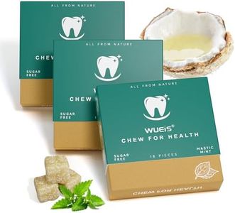 WUEIS Remineralizing Chewing Gum, Handcrafted Frankincense Mint Flavor, Hydroxyapatite, Coconut Oil, Activated Charcoal, Sugar-Free, Enamel Protection, Oral Care Support, 18 Pieces (4-Pack)