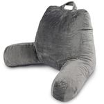 Milliard Reading Pillow for Bed Support, Grey Velour Back Pillow with Shredded Memory Foam, The Perfect Bed Wedge, Backrest, Lounge Cushion for Adults and Kids - Great for Reading, Gaming, TV