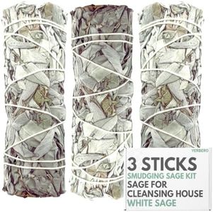(Pack of 3)-Yerbero - Premium 4 Inches Long White Sage. 3 Hand Tied Bundles Smudging Kit for Home Cleansing, Meditation. Purifying Ceremonial Ritual