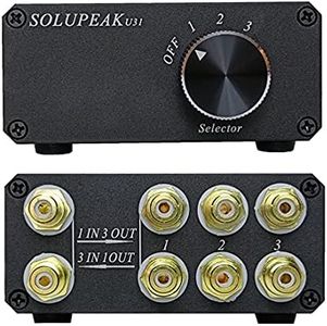 SOLUPEAK U31 Premium RCA Switch Box, 3 in 1 Out Audio Switch, Stereo Switch Box with Signal Lossless, Sturdy Aluminum case Strong Anti-Interference, Compact Connector Distributor RCA Splitter Boxes