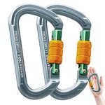 SOB Carabiner Caribeener Clips Heavy Duty Large Alloy Steel D Ring Shape Locking Carabiner for Hammock,Keychain,Outdoor,Camping,Hiking,Dog Leash Harness, Set of 2, Star Gray