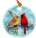 Bolla Glass Art - Cardinal Ornament, Fused Glass, 3 in Flat, Hanging Suncatcher