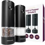 Andrew James Salt and Pepper Mills Electric Grinder Set Stainless Steel Illuminated Dispenser Adjustable Coarseness Ceramic Blades, One Touch Operation, Battery Power, 17.5cm x 5cm (Matt Black)