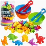 Sydzkjyxgs 56 Pcs Colour Sorting Toys for Toddlers Montessori Dinosaur Counting Toys with Matching Sorting Cups Montessori Color Matching Educational Learning Toys for 3+ Years Old