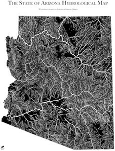 Muir Way Hydrological River Map of Arizona - Watershed Topographic Wall Art for Home, Office, or Travel Decor - Unframed Flat Paper Print, 24x30