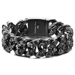 Biker Gothic Black Skull Link Stainless Steel Bracelet for Men 8.5 inch Vintage Old Metal Finishing(CA)