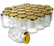 Cloudsell Hexagon Glass Jar With Air Tight Gold Metal Cap, 200 Ml, Set Of 12, Transparent