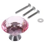 Mtsooning 4PCS 40mm Pink Crystal Glass Knobs, Diamond Shape Pulls, Clear Glass Drawer Handle for Closet Cabinet, Kitchen Bathroom Cupboards, Dresser, Bookcase, Wardrobe