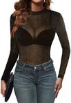 Zeagoo Mock Neck Tops for Women Black Mesh Top Lace Long Sleeve Clubwear Tee 2024 Fall See Through Undershirt